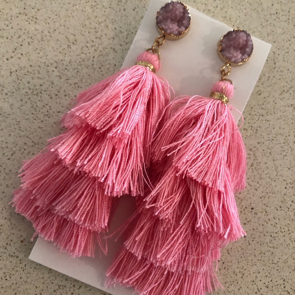 Palm Harbor Resort Pink Tassel Earrings